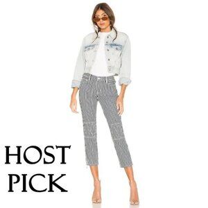 NWT Current | Elliott blue, warm white stripe skinny cropped stitch accent jeans